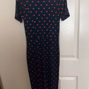 Blue dress with red hearts